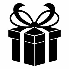 Gift Box with Ribbon black silhouette vector illustration white background