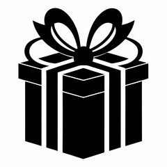 Gift Box with Ribbon black silhouette vector illustration white background