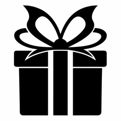 Gift Box with Ribbon black silhouette vector illustration white background