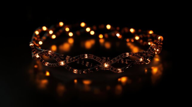 A glowing double helix of DNA, composed of interconnected spheres, - Powered by Adobe