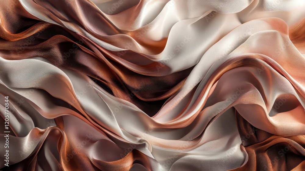 Poster beige abstract 3d design creating flowing waves on mocha mousse color background