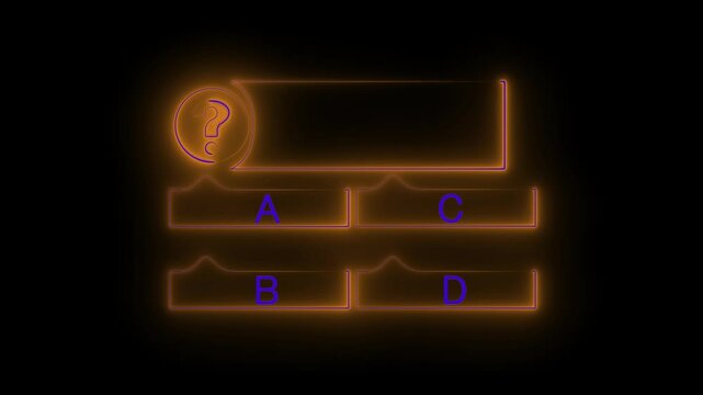 Quiz Neon Line Animation with option selection on black background. Quiz Neon Line Animation with option selection on black background ,Quiz template challenge with option selection. 4k video.