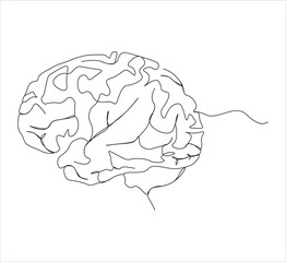 One continuous line drawing of human brain concept. single line of human brain organ illustration.  editable outline