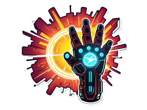 Cyberpunk Energy Gauntlet Sticker: Power Surge Vector Design
