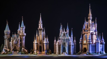 Obraz premium Three whimsical fairy-tale castle models in varying styles,