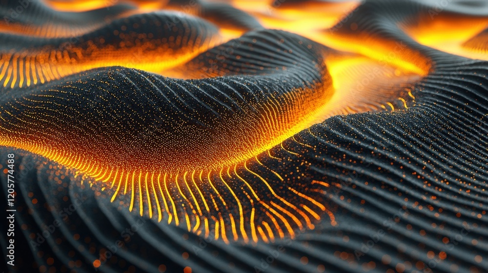 Poster abstract glowing particle waves: molten energy field