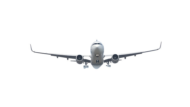 Airplane flying above clouds vector image. Clear background airplane graphic. Sky and clouds design for travel. Digital artwork of aviation scenes.