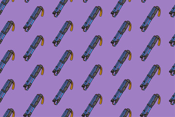 folding trekking poles colorful doodle seamless pattern on purple background. retro hiking sticks background. walking poles illustration wallpaper. pattern background with trekking poles for adventure