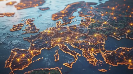 Illuminated European Cities at Night: A Network of Connections