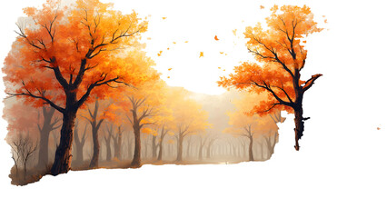 Autumn forest scene vector. Fall foliage illustration on white background. Nature landscape for decoration. Colorful trees graphic design.