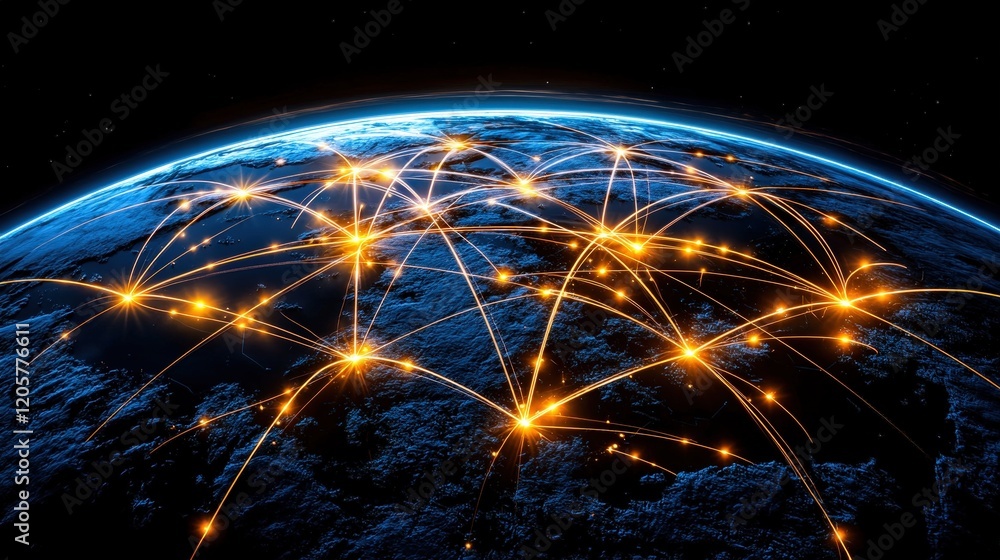Poster global network connections: a digital visualization of worldwide data streams and interconnectivity