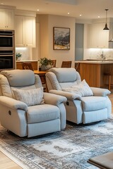  Senior-friendly living room featuring furniture at ideal heights for sitting and standing. A comfortable and accessible space designed for relaxation and practicality.