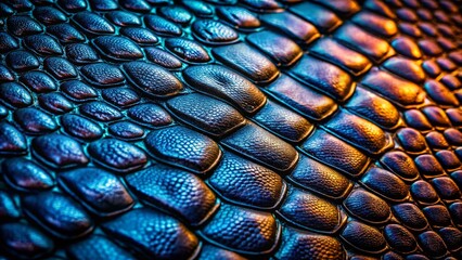 Close-up Macro Black Leather Texture: Scaly Reptile Skin Pattern
