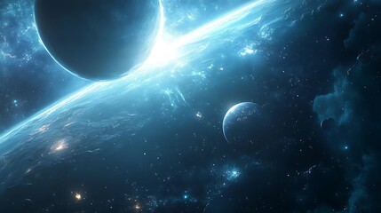 Fototapeta premium A Cosmic Spectacle of Planets and Nebulas in a Deep Blue Space