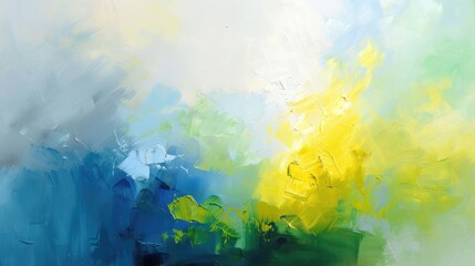Fototapeta premium Abstract oil paintings with bold lines in yellow, green and blue, textured and bright.