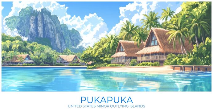 Pukapuka United states minor outlying islands Travel Poster Flat Illustration Print Decor Gift Canvas Wall Art Gift
