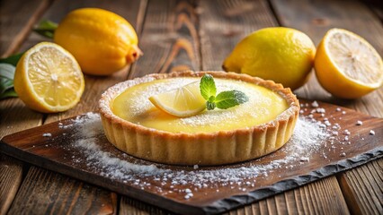 Close-up of a Delicious Lemon Tart in a Cozy Bakery Setting