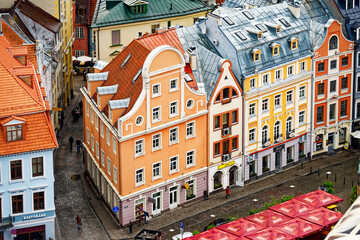 Riga, Latvia. Part of old city centre UNESCO World Heritage Site. Houses on Tirgonu iela from the...