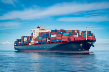 Fototapeta premium Large container ship sailing on the open ocean