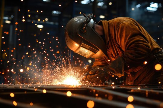 The sparks and intensity of welding work, capturing the critical role of welders in construction.