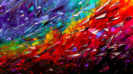 砕け散るガラスを虹色のライティングで表現したアブストラクト