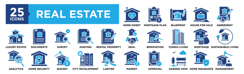 Real Estate icon collection set. Containing design investment, business, mortgage, home, finance, estate, property	