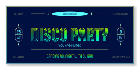 Modern ticket template in green neon colors. For parties, concerts, and other 90-s style projects. Vector, for web and print. Just add your text.