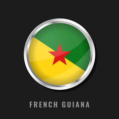 French Guiana round framed national flag. Circular glossy flag of guyanais.