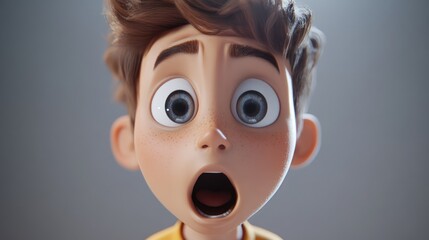 A surprised young boy with big, expressive eyes and a small open mouth,