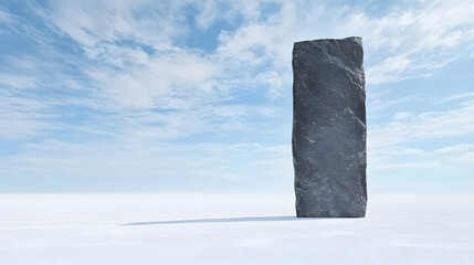 Tall standing stone against a bright blue sky with clouds
