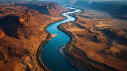 Scenic winding river flowing through dramatic canyon landscape