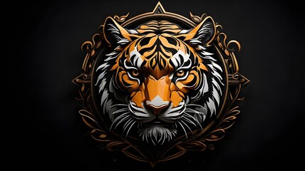 A Dynamic Tiger Head Logo with Sharp Details, Set Against a Bold Black Background for Eye-Catching Visual Appeal
