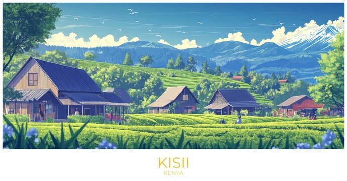 Kisii Kenya Travel Poster Flat Illustration Print Decor Gift Canvas Wall Art Gift