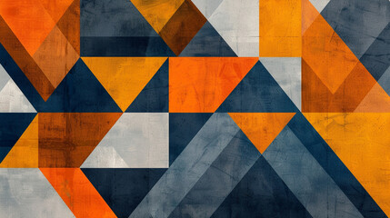A geometric design featuring overlapping triangles in radiant shades of blue, coral, and yellow.