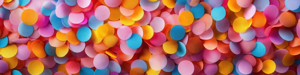 Confetti circles in multiple colors forming a festive decorative background

