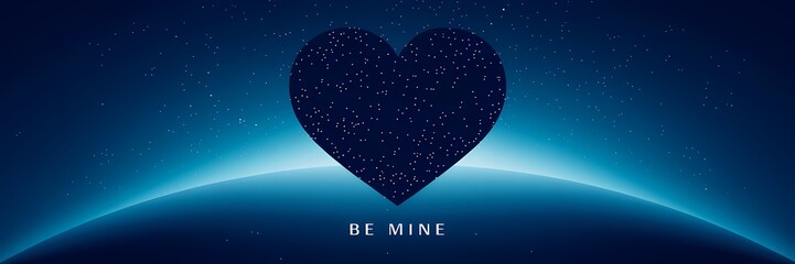 Fototapeta premium A 3D render of a creative minimalist Valentine's Day poster design with a space theme. There's a large heart made of stars floating in space. A line of text at the bottom says 