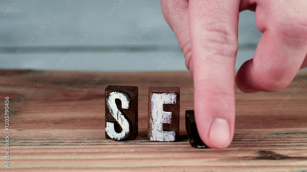 Canvas Prints seo. spelling word using wooden alphabet blocks