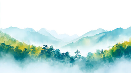 Watercolor painting, beautiful landscape, Chinese ink painting