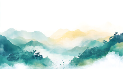 Watercolor painting, beautiful landscape, Chinese ink painting