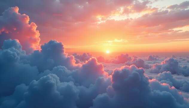 Softly rolling clouds in a serene sunset backdrop, gentle, sunset, natural