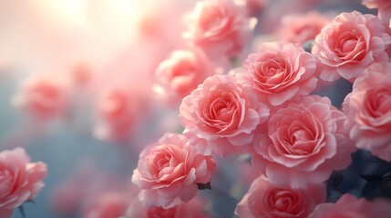 Beautiful Close-Up Top View of Pink Roses Captured in a Serene Studio with Soft Lens Effects