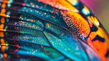 Fototapeta premium A vibrant close-up of colorful butterfly wings with intricate patterns and vivid textures.