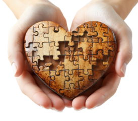 Hands holding a heart-shaped puzzle emotional connection studio close-up love concept for relationships