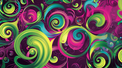 Fototapeta premium A vibrant swirl design featuring bold curves in shades of magenta, teal, and gold, creating a striking effect.