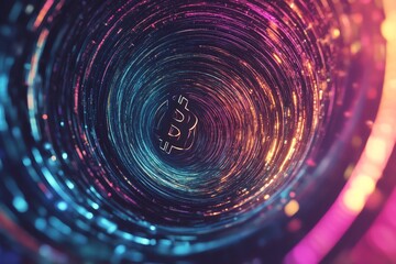Abstract swirling vortex with Litecoin symbol at its center.  Vibrant colors and digital energy.