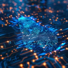 Fingerprint security technology digital identification biometrics abstract access control data cyber circuit board futuristic