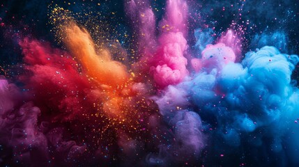 Color powder explosion abstract vibrant colorful dynamic background dust texture paint cloud particles