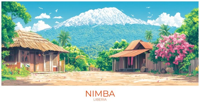 Nimba Liberia Travel Poster Flat Illustration Print Decor Gift Canvas Wall Art Gift