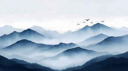 Chinese style ink painting of beautiful landscape	