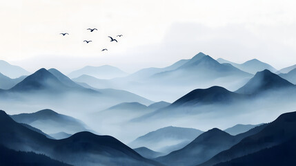 Chinese style ink painting of beautiful landscape	